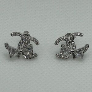 Silver Tine Double CC earrings with rhinestones #luxury #glamour